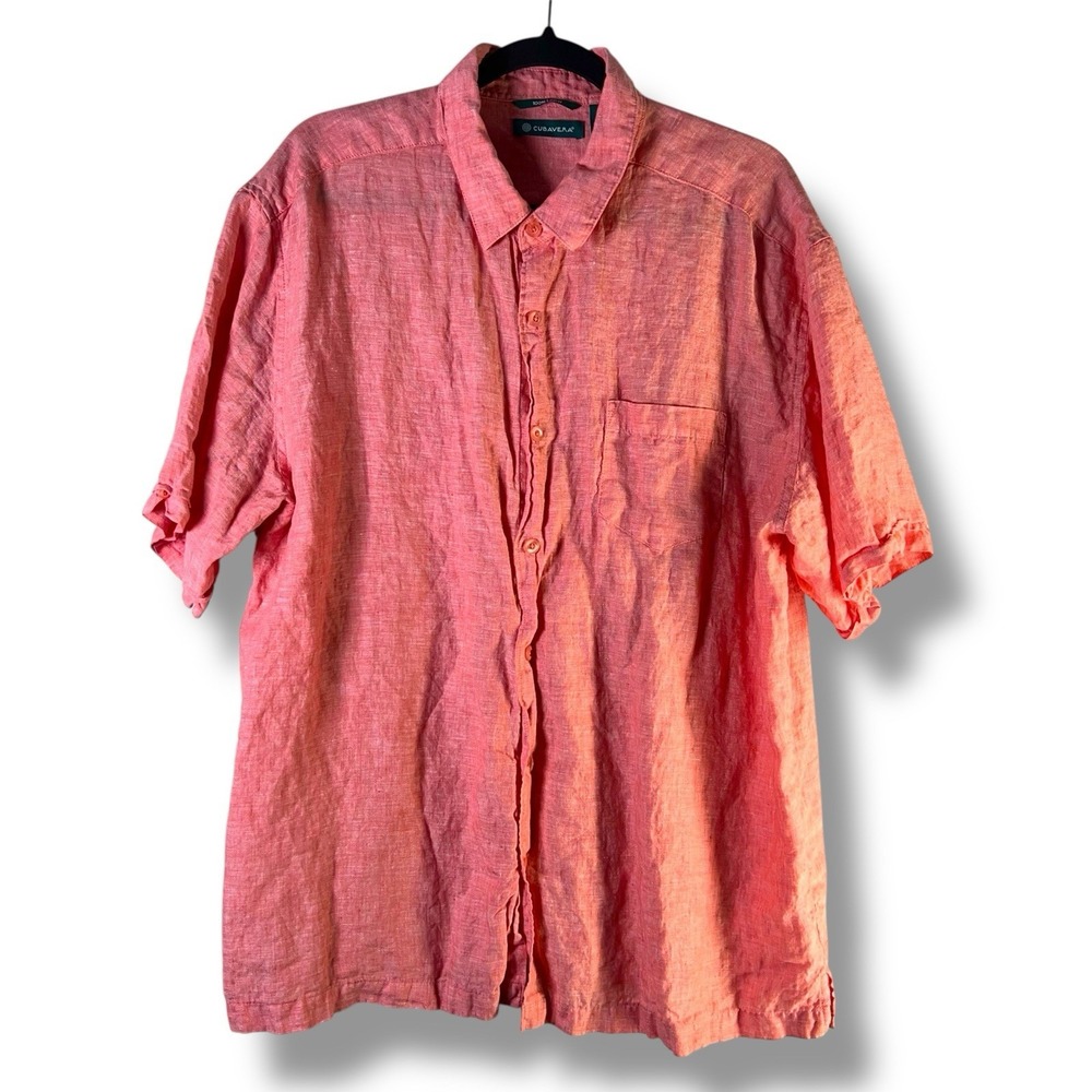 Cubavera Size‎ XL Shirt 100% Linen Red Short Sleeve Button Up Lightweight Boxy